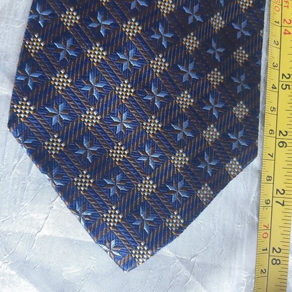 Valentino Cravatte 4" Navy Blue Patterned 100% Silk Men's Neck Tie - Picture 9 of 10